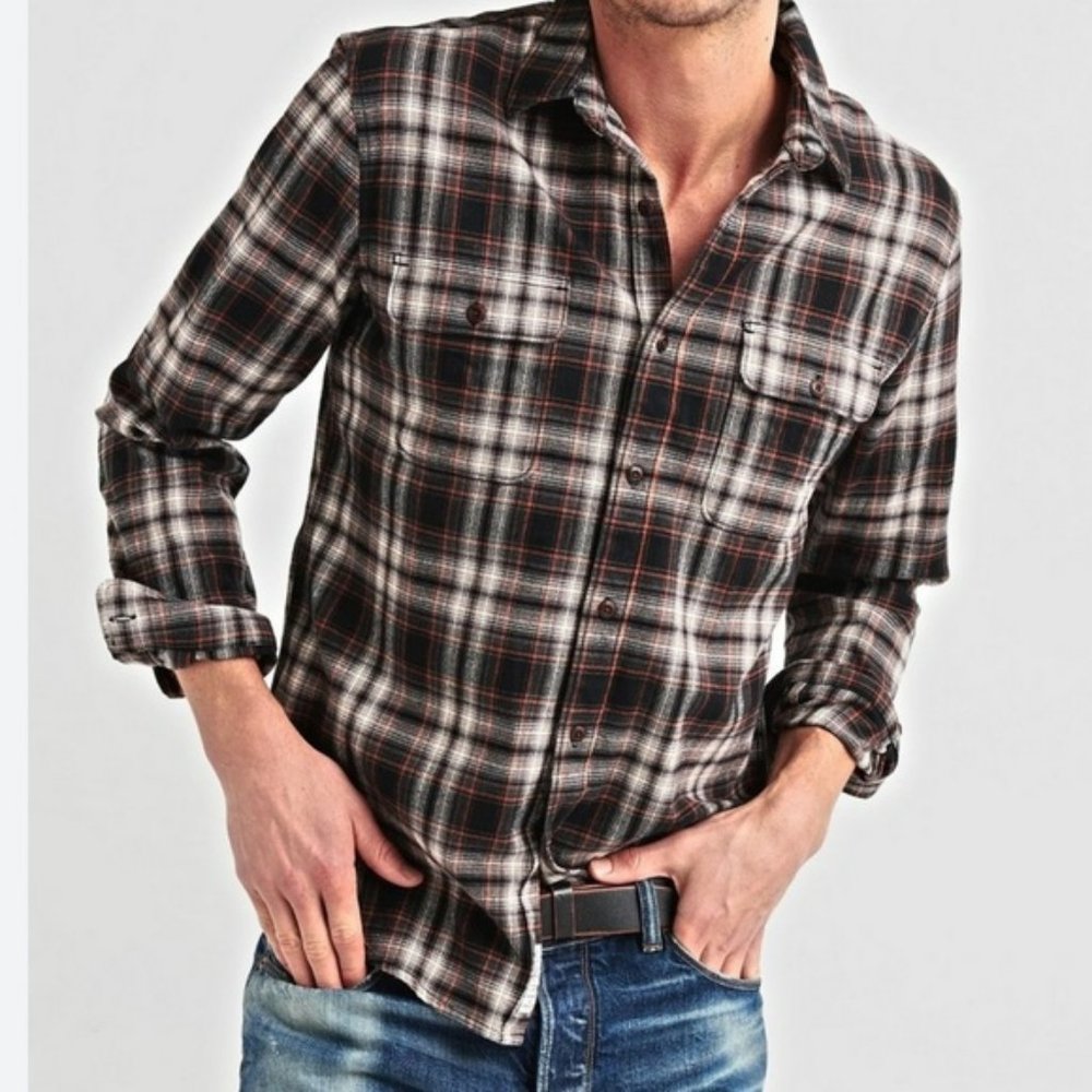 Lucky brand Santa Fe western style snap button long sleeve blue grey shirt XL